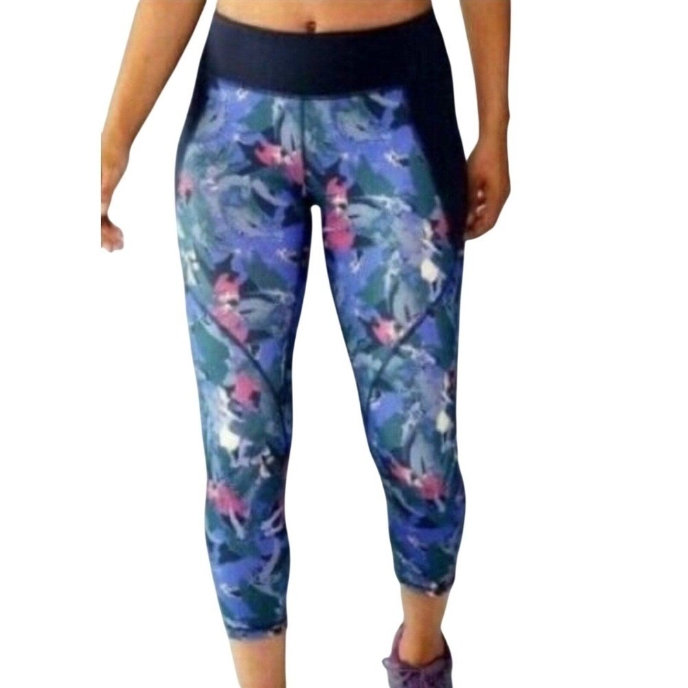 Patagonia Leggings Womens XS Blue Floral Worn Wear Yoga Athletic Activewear